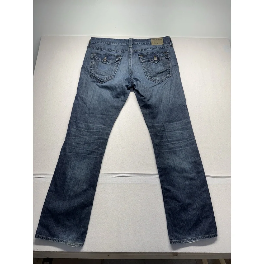 True Religion Ricky Relaxed Straight Jeans Mens 40*34 distressed whisker flap